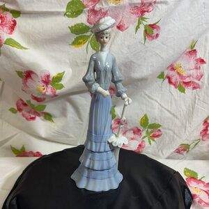 Elegant Blue Ceramic Lady Figurine